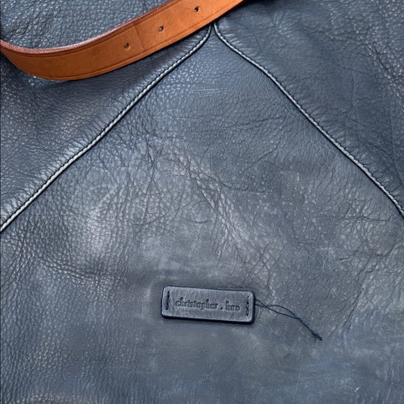 Christopher Kon Crossbody Bag Blue Leather Large Travel Tan Buckles - Picture 2 of 16